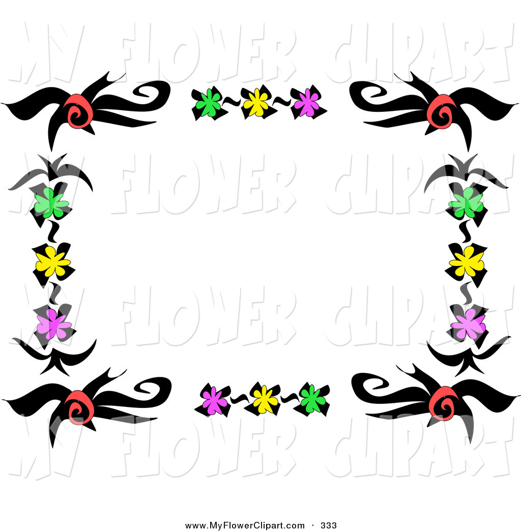 Frame Or Stationery Border Of Red Green Yellow And Pink Flowers And