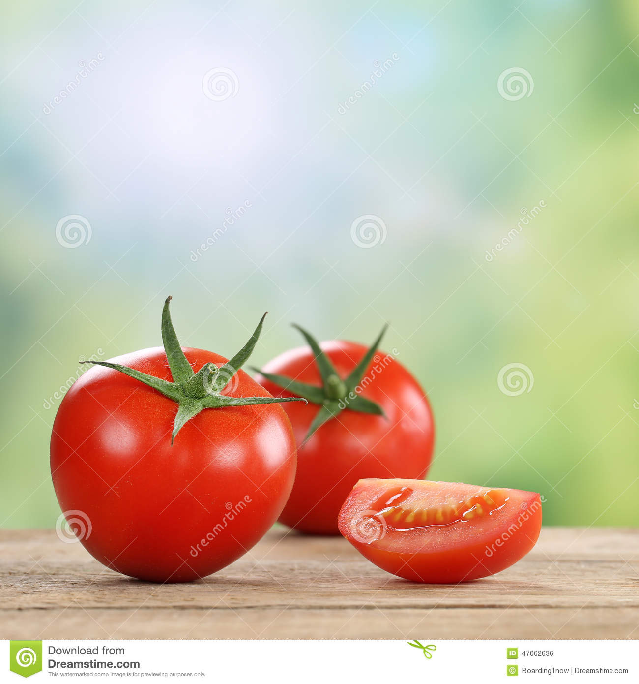 Fresh Tomatoes Vegetables In Summer On A Wooden Board