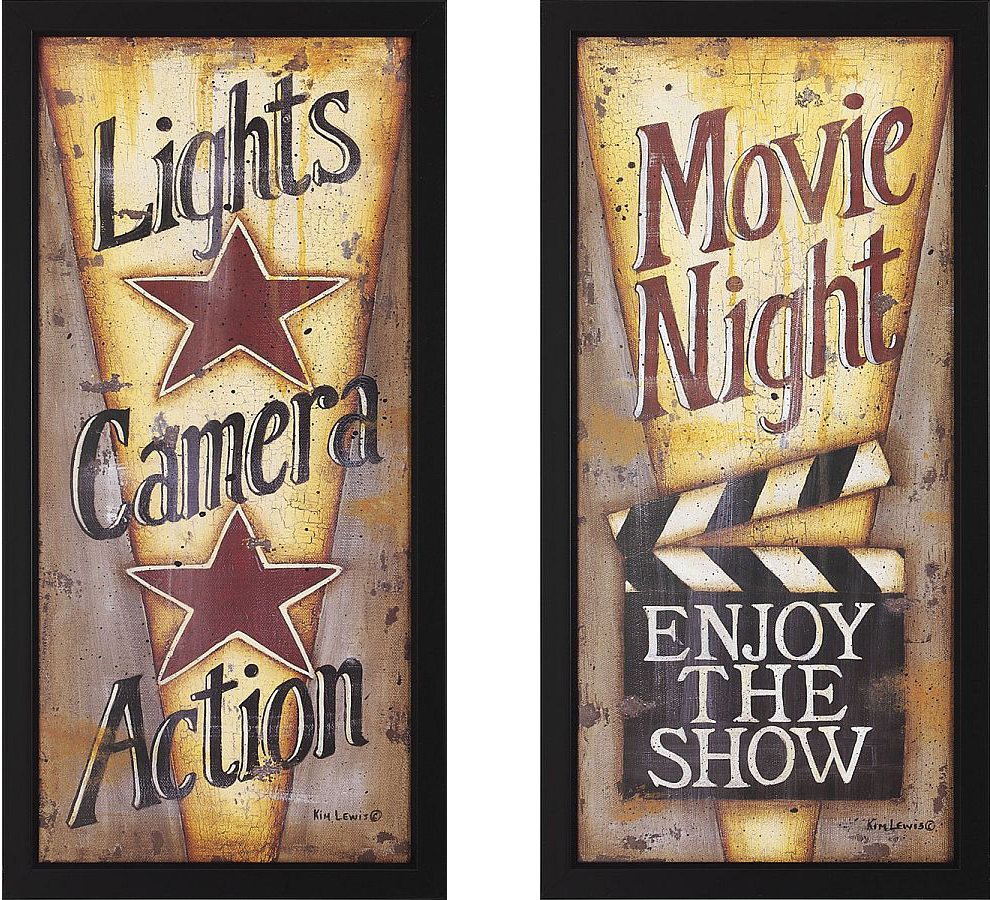 Lights Camera Action  And Movie Night Framed Theater Wall Art Pair