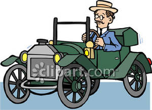 Man Driving A Vintage Car   Royalty Free Clipart Picture