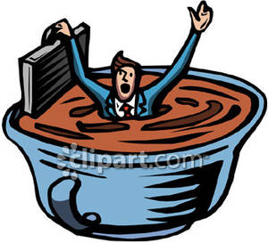 Man Drowning In Chocolate Pudding   Royalty Free Clipart Picture