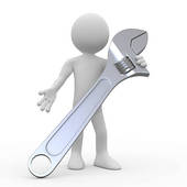 Man With A Huge Adjustable Spanner   Royalty Free Clip Art