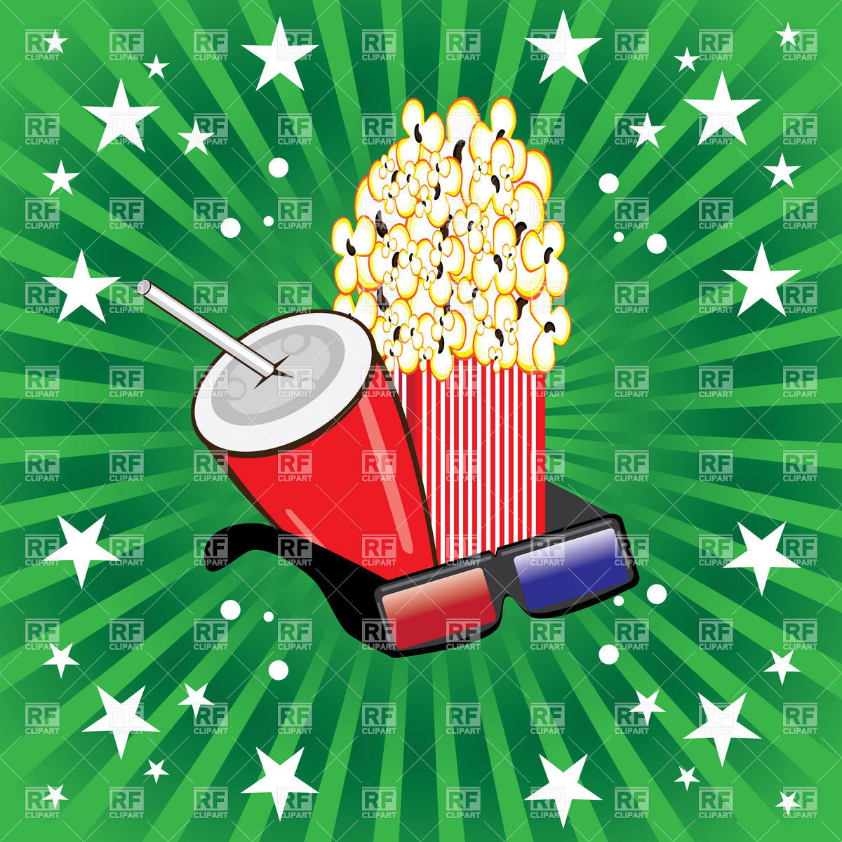 Movie Premiere Night   Popcorn Soda And 3d Glasses Objects Download