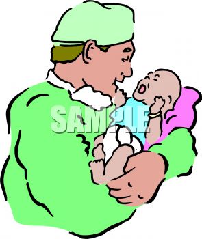 New Father Holding His Baby For The First Time   Royalty Free Clipart