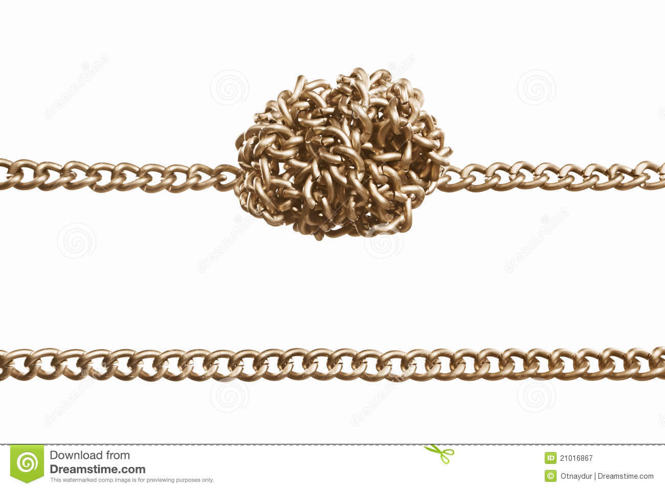 Straight And Twisted Golden Chain In Parallel Isolated Against White
