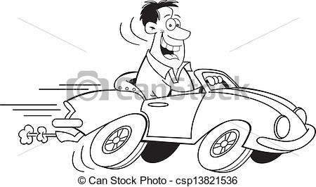 Vector   Cartoon Man Driving A Car  Black An   Stock Illustration