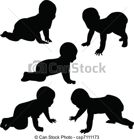 Vectors Of Babies Crawling   Babies Silhouettes Collection   Vector