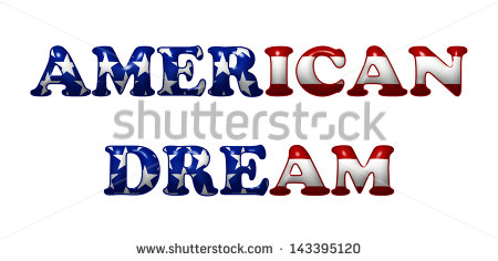 Word American Dream In 3d Flag Colors Of Usa Isolated On White With