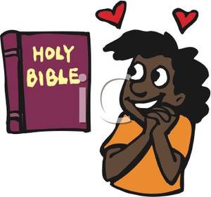     African American Girl Adoring The Bible   Royalty Free Clipart Picture
