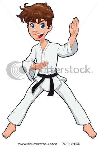 Boy In Karate Robe Or Gi Practicing Karate A Martial Art In This    