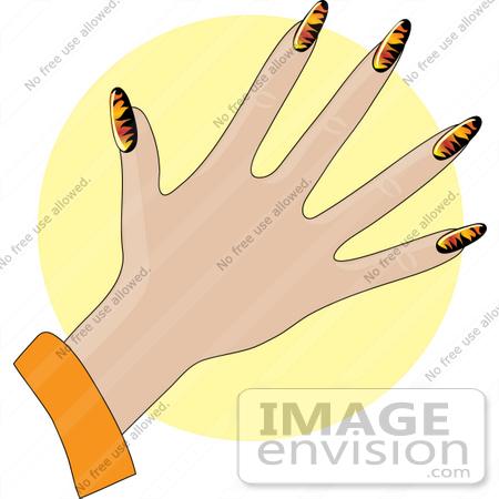 Clip Art Graphic Of A Lady S Hand With Flame Patterned Gel Acrylic    