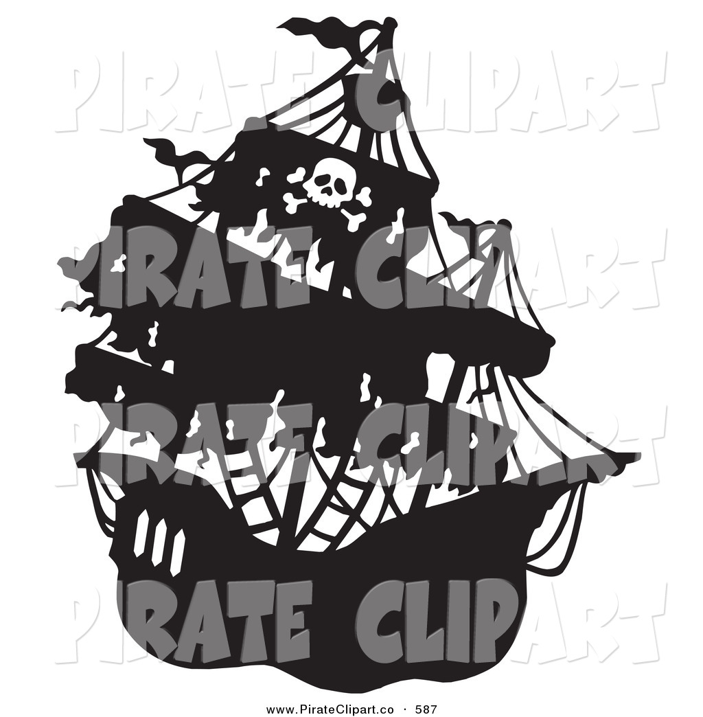     Clip Art Of A Silhouetted Mysterious Sailing Pirate Ship By Visekart