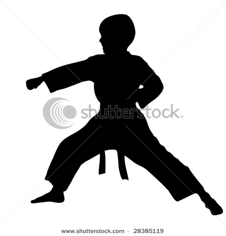 Clip Art Picture Of A Young Boy And Silhouette Practicing Karate