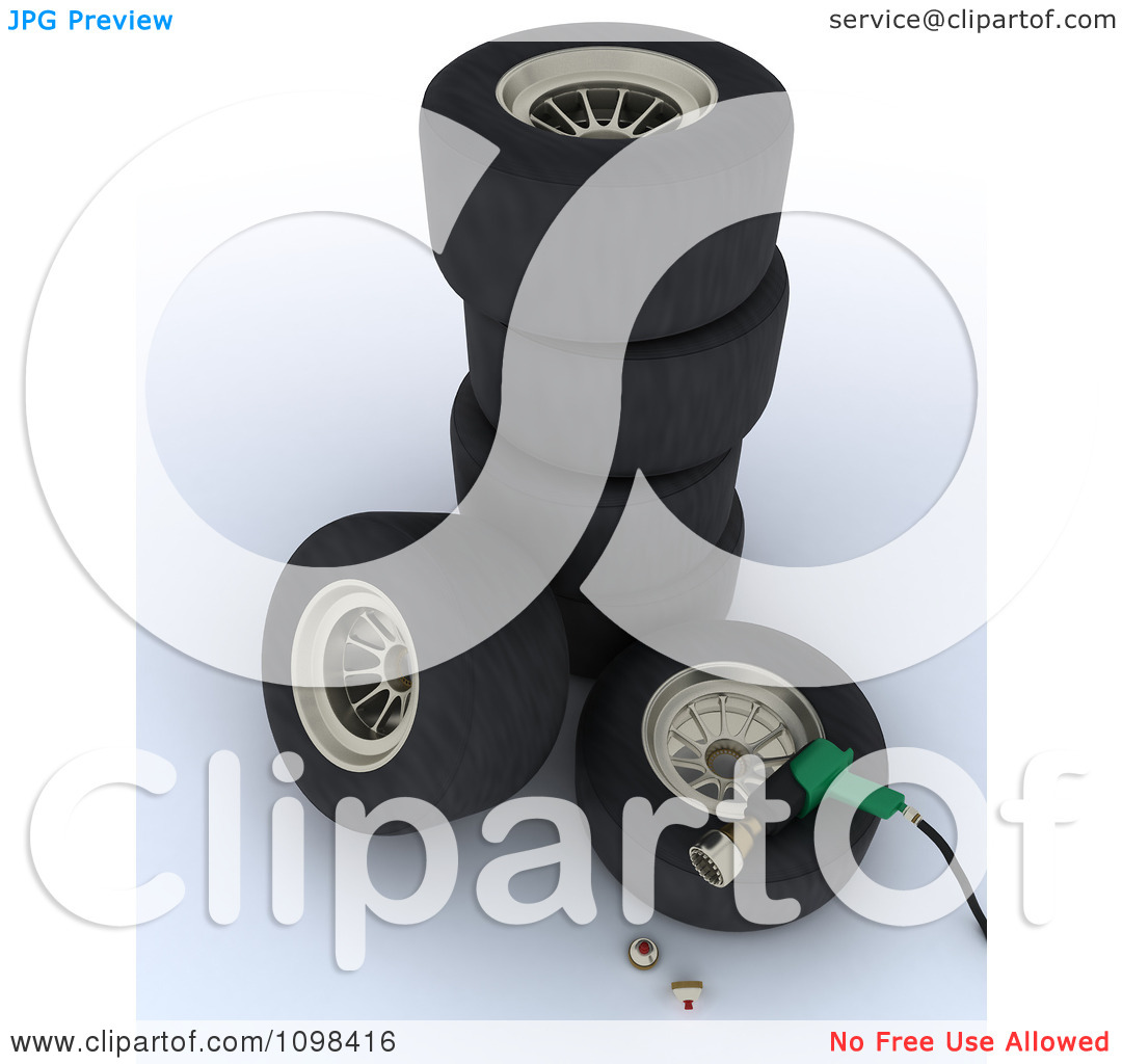 Clipart 3d Pit Stop Wheels And Tools   Royalty Free Cgi Illustration