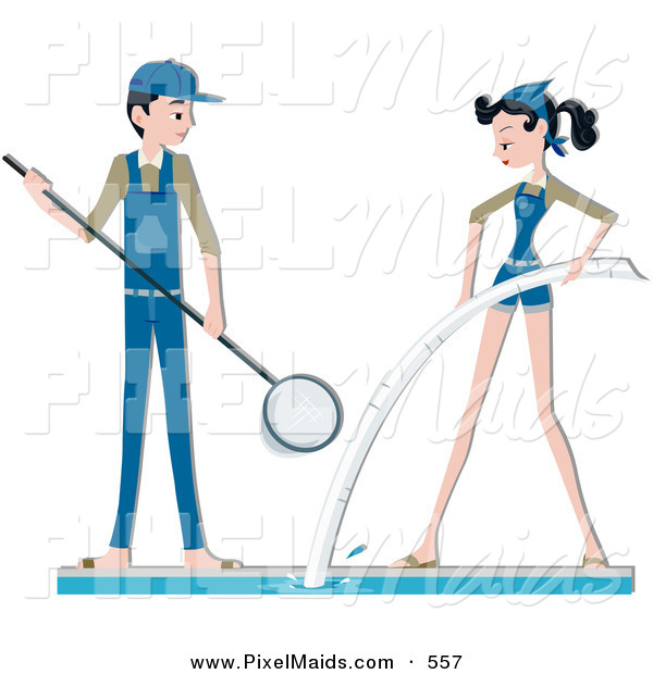 Clipart Of A Pool Maintenance Couple Cleaning On White By Bnp Design    