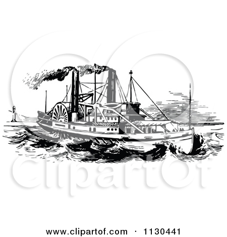 Clipart Of A Retro Vintage Black And White Ship   Royalty Free Vector    