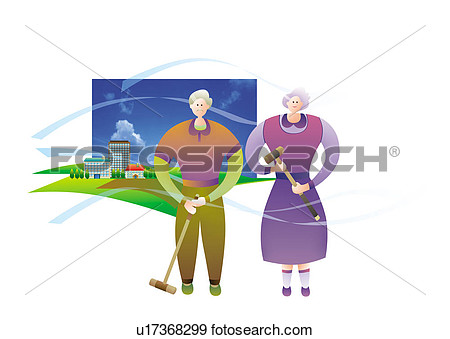 Elderly Couple Playing Croquet  Fotosearch   Search Vector Clipart