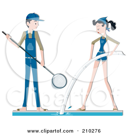 Free  Rf  Clipart Illustration Of A Pool Maintenance Couple Cleaning
