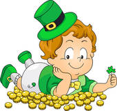 Kid Lying On Gold Coins   Royalty Free Clip Art
