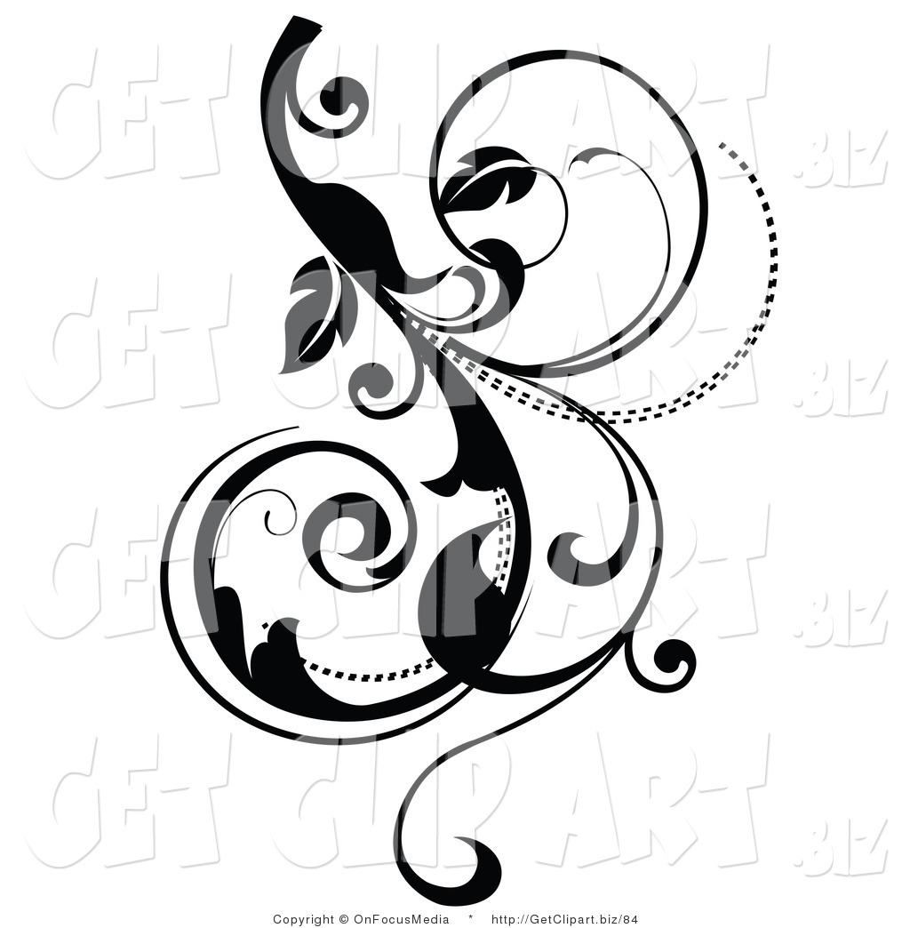 Larger Preview  Clip Art Of A Curly Tendriled Vine Accent With Leaves    