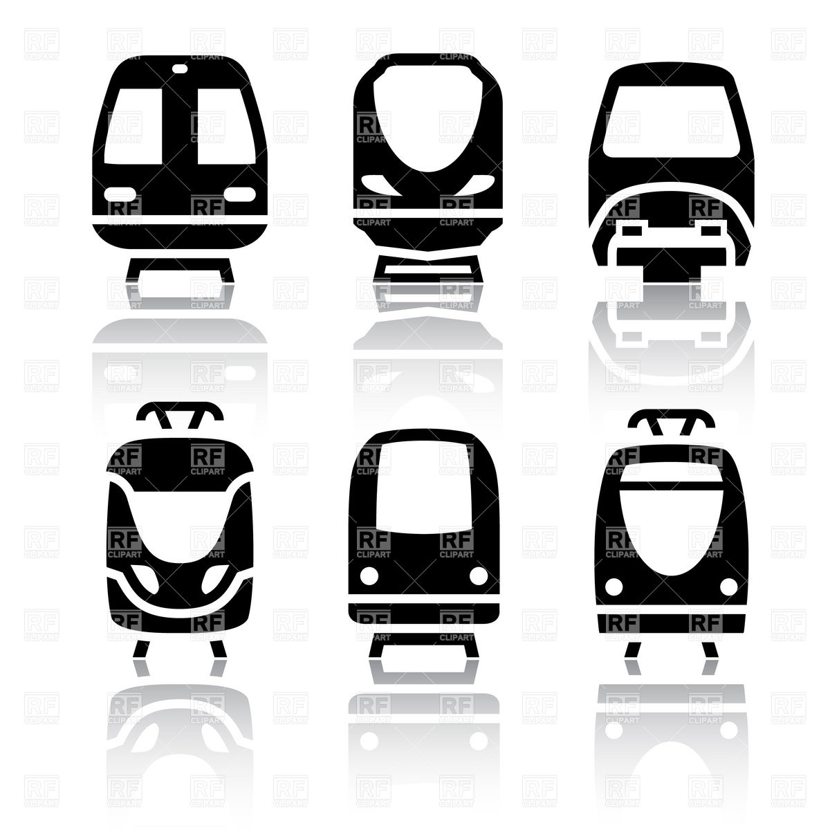Railway Public Transport   Train And Tram Icons Front View 18119