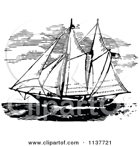 Retro Vintage Black And White Ship With Sails 2