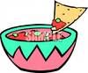 Salsa With A Tortilla Chip Scooping Some Out   Royalty Free Clipart