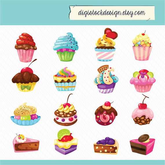 Stylish Sweet Cake Clipart  Food Illustration  16 Colorful Cute