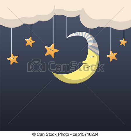 Vector Illustration Of Good Night   Vector Night Scene With Moon And