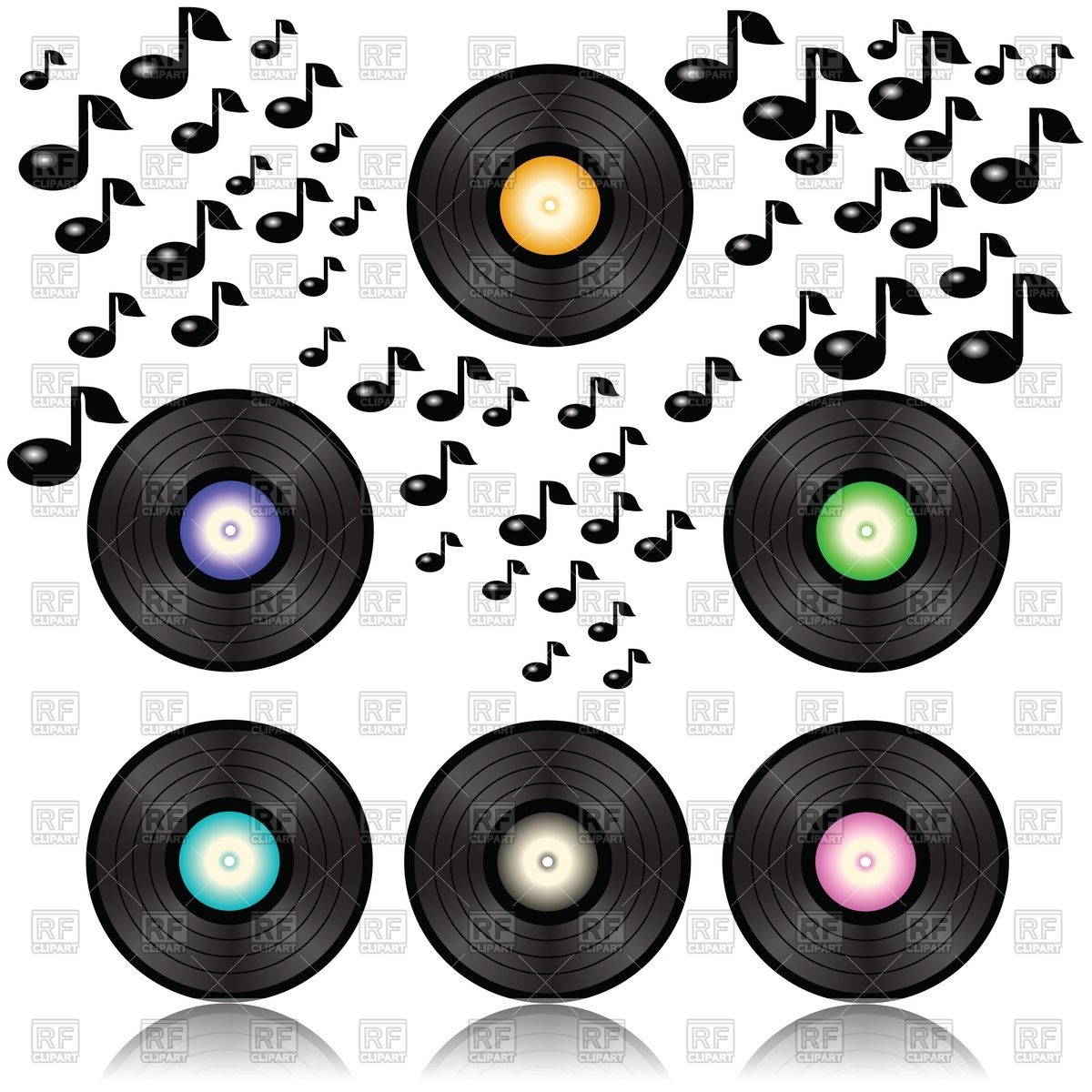 Vinyl Records With Music Notes Download Royalty Free Vector Clipart
