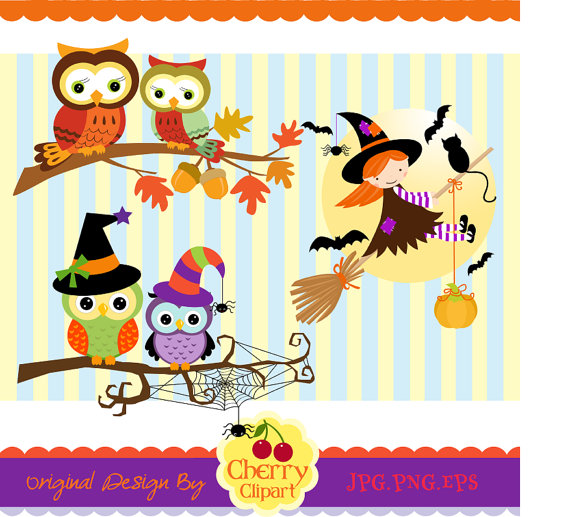 Autumn Owlshalloween Owlscute Witch Digital Clip Art Personal And    