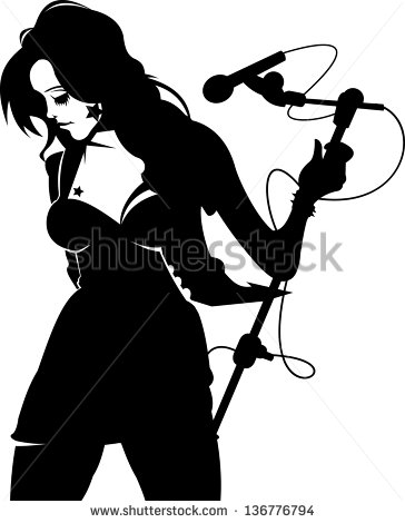 Beautiful Singer In A Black Dress On White Background Vector   Stock