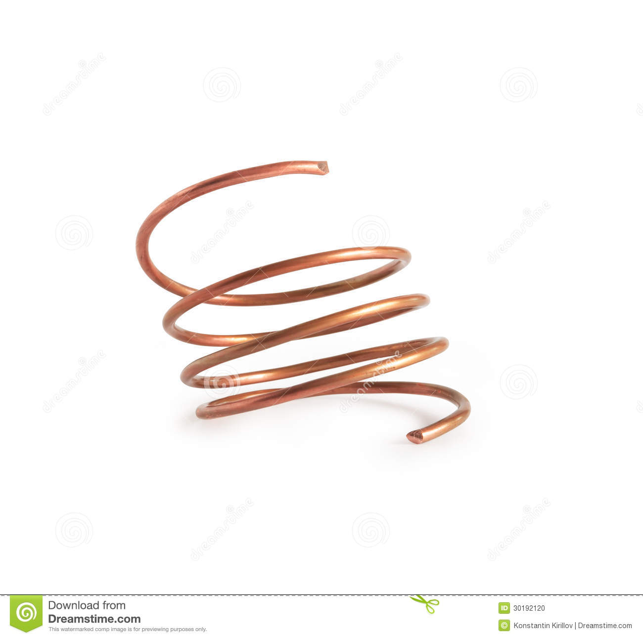 Copper Wire Spring On White Background  Clipping Path Is Included 