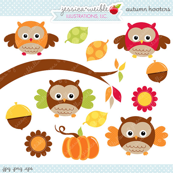 Cute Digital Clipart   Commercial Use Ok   Autumn Owl Graphics Autumn