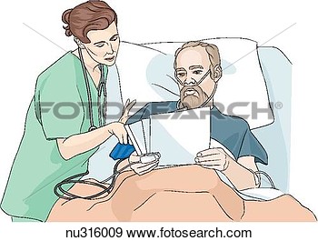 Elderly Man In Hospital Bed Reads Patient Information With The Help Of