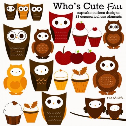Fall Whos Cute Digital Commerical Use Clip Art Owl Elements Autumn