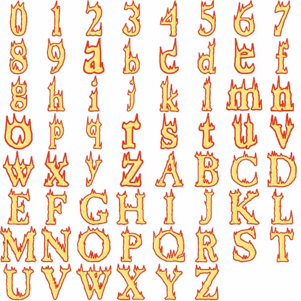 Flame Up Font Embroidery Machine Design Details