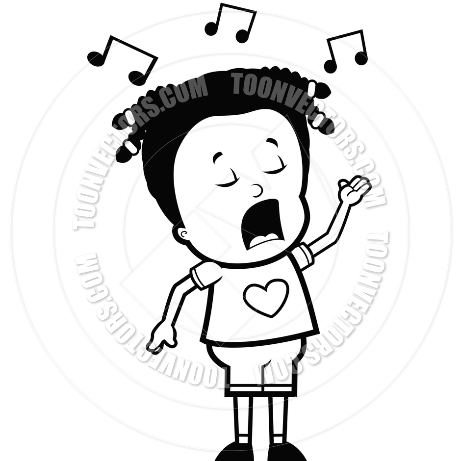 Girl Singing  Black And White Line Art  By Cory Thoman   Toon Vectors