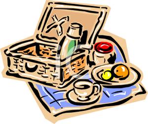 Open Picnic Basket With Lots Of Food   Royalty Free Clipart Picture