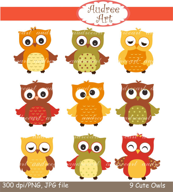Owls Clip Art  9 Cute Owls Clip Art Autumn Owls Woodland Clip Art    