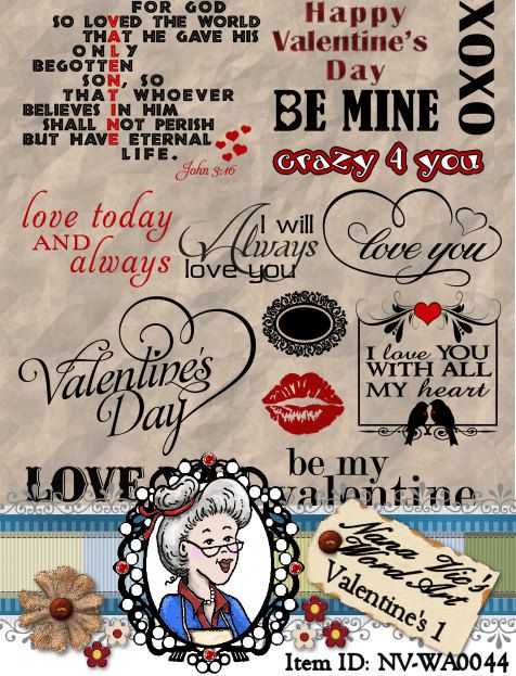 Valentines Day 1 Love Word Art Sentiments Photography Overlay Cl