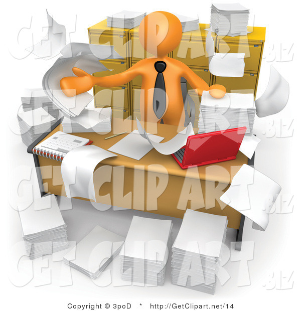 3d Clip Art Of A 3d Orange Businessman With Papers Flying Around His