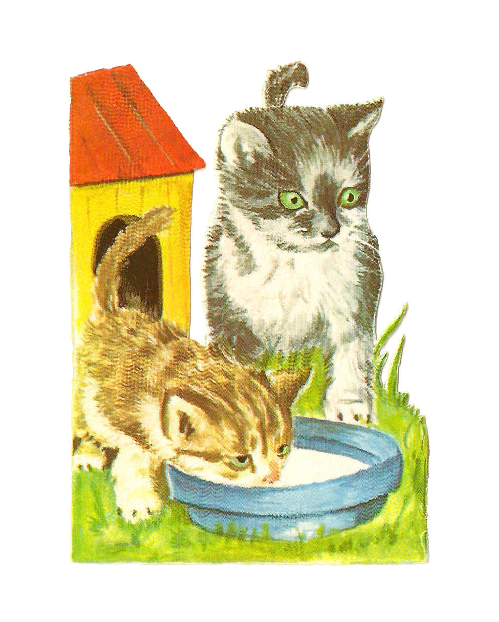 Animal Graphic  Vintage Victorian Cat Scrap Of Kittens Drinking Milk