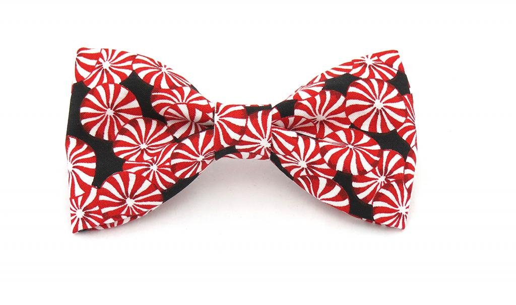 Boys Christmas Red   Black Peppermint Candy Clip On Bow Tie