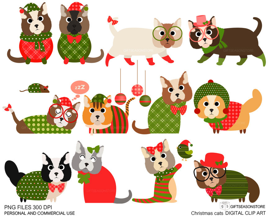 Christmas Cat Clip Art For Personal And By Giftseasonstore On Etsy