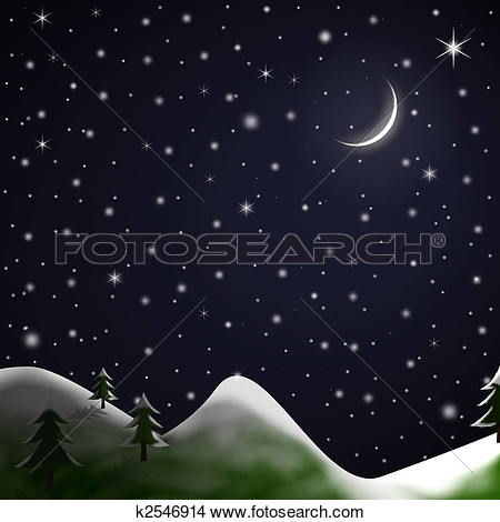   Christmas Scene   Starry Snowy Night  Fotosearch   Search Clip Art    