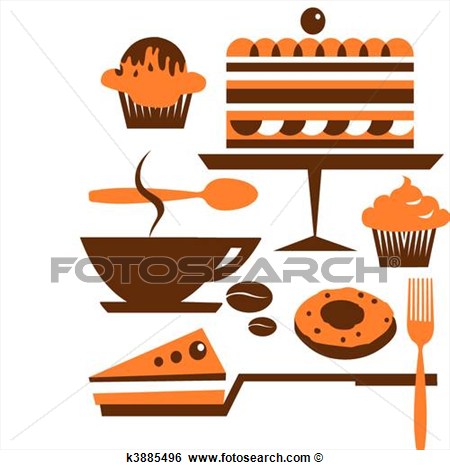 Clip Art   Cup Of Coffee With Several Desserts And Pastry   Fotosearch    
