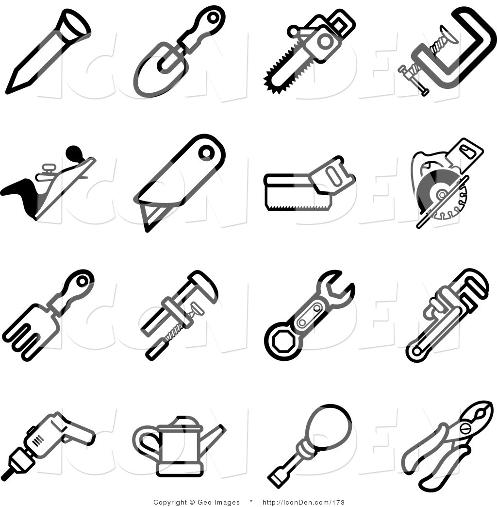 Clip Art Of A Collection Of Black And White Tool Icons By Geo Images