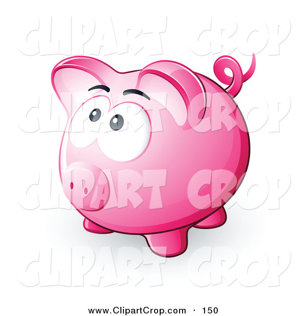 Clip Art Vector Of A Nervous Cute Pink Piggy Bank Looking Upwards By    