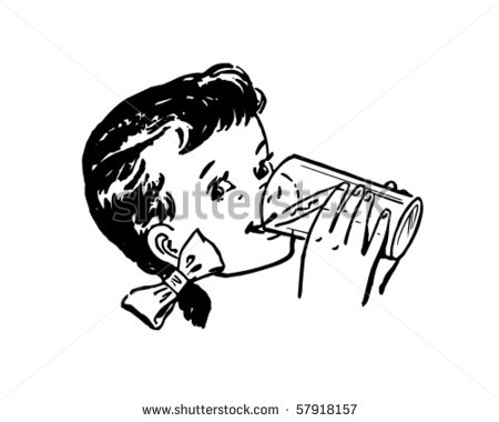 Girl Drinking Milk   Retro Clip Art Stock Vector Illustration 57918157